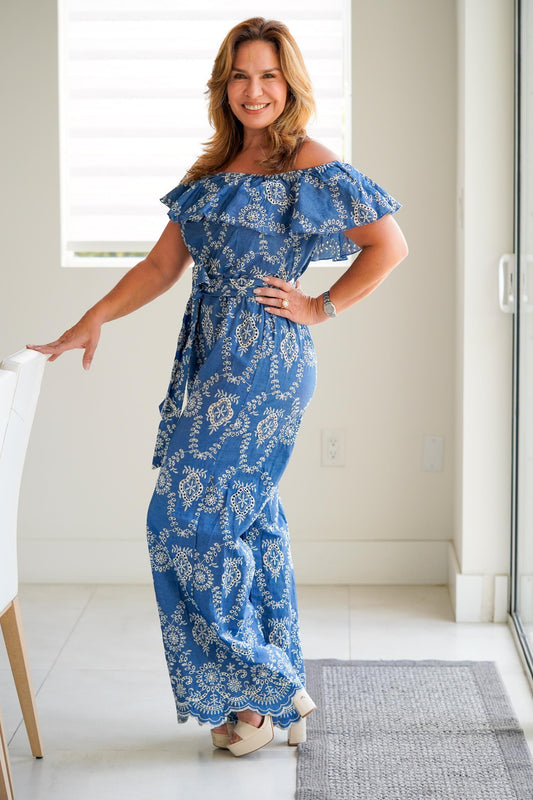 Jumpsuit embroidery floral